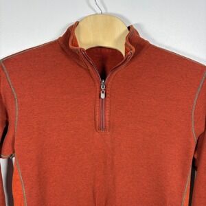 Tommy Bahama Jeans Mens Quarter Zip Pullover Sweater Rust Orange Waffle Knit
